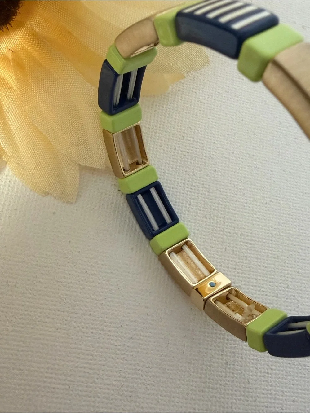 Roxanne Assoulin Authentic Blue, Lime & Gold  Stretch Bracelet NEW